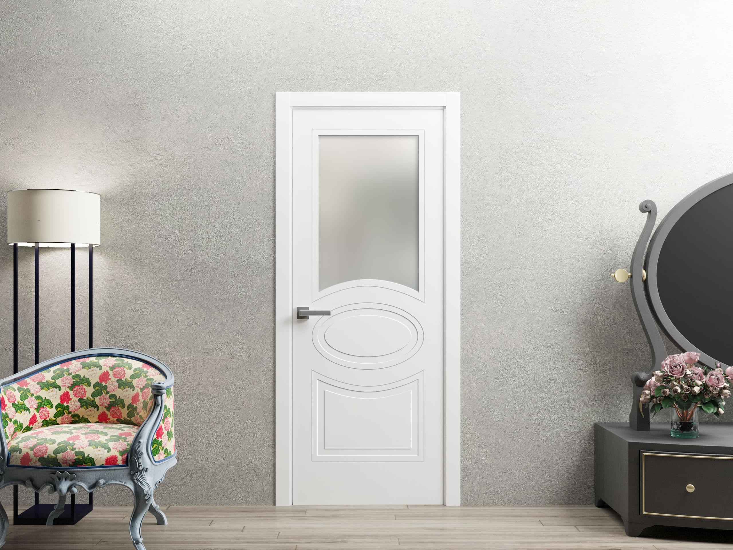 VDOMDOORS - Solid French Door Opaque Glass 32 x 96 inches/Mela